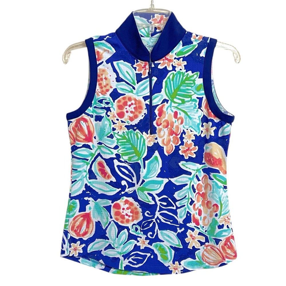 IBKUL Womens Tutti Floral Golf Top S Blue UPF50+ Resortwear Activewear Tennis